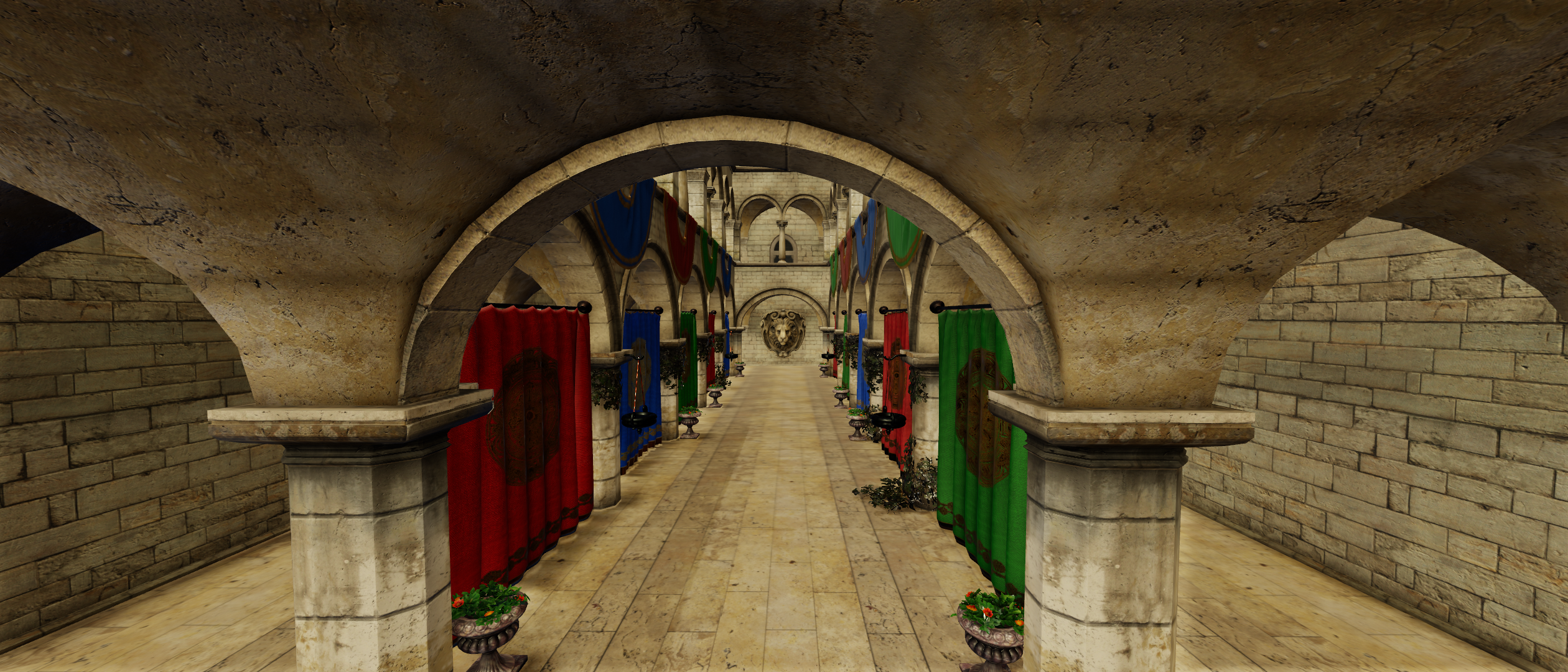 Photoreal Sponza atrium rendered by MuJoFil